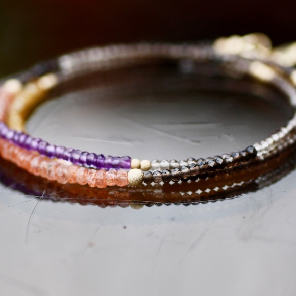 Citrine Amethyst Sunstone Wrap Bracelet Convertible Necklace 14k Gold Filled - Picture 4 of 7